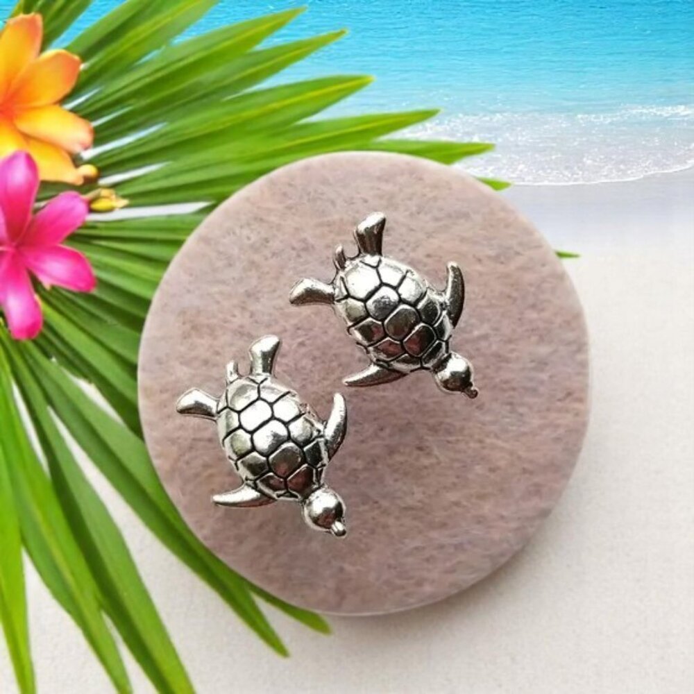 3 for $15 Silver Sea Turtle Stud Earrings